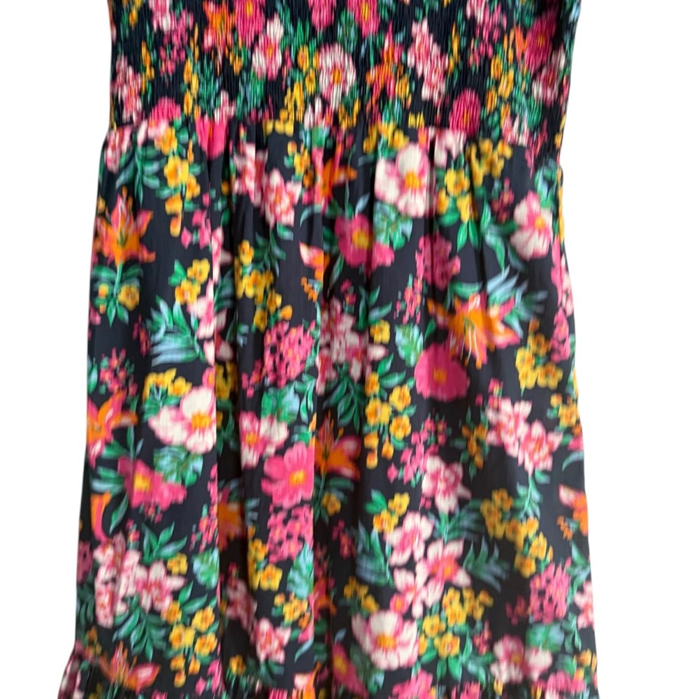 J Crew Floral Smocked Tiered Sleeveless A-Line Midi Dress Boho Navy Pink Size S - Picture 7 of 15